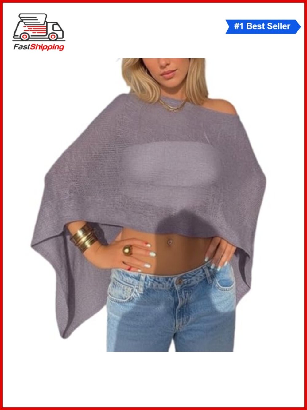 ✨ Women's Sheer Knit Poncho Shrug Bolero Mesh Batwing Sleeve Sweater Cover Up